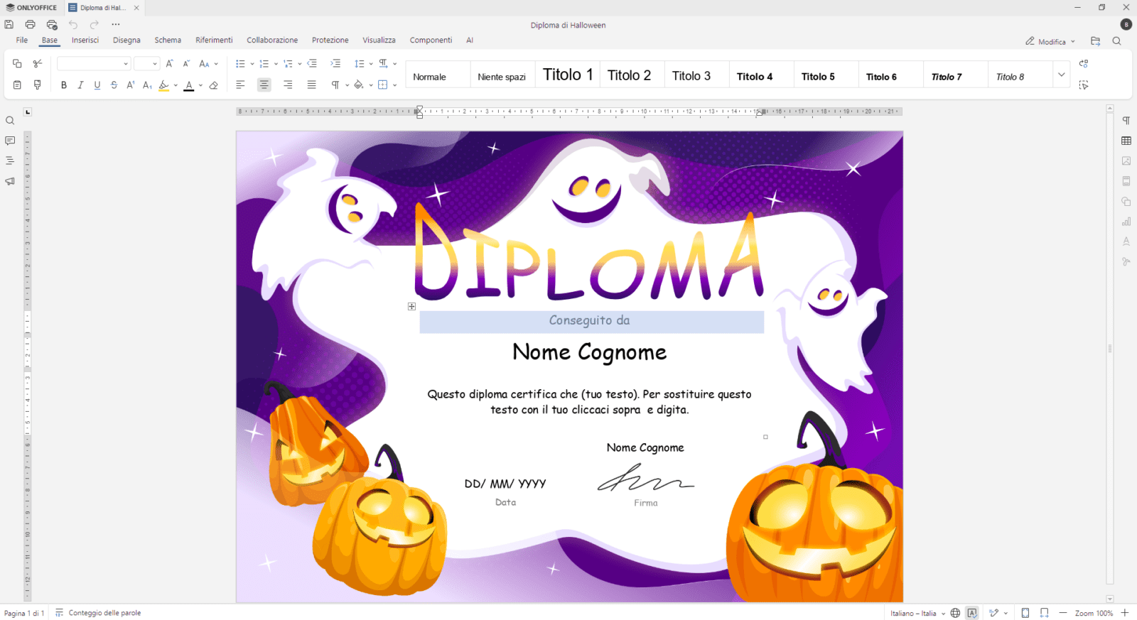 ONLYOFFICE editing modello