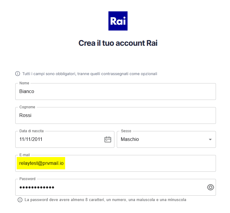 RAI nuovo account